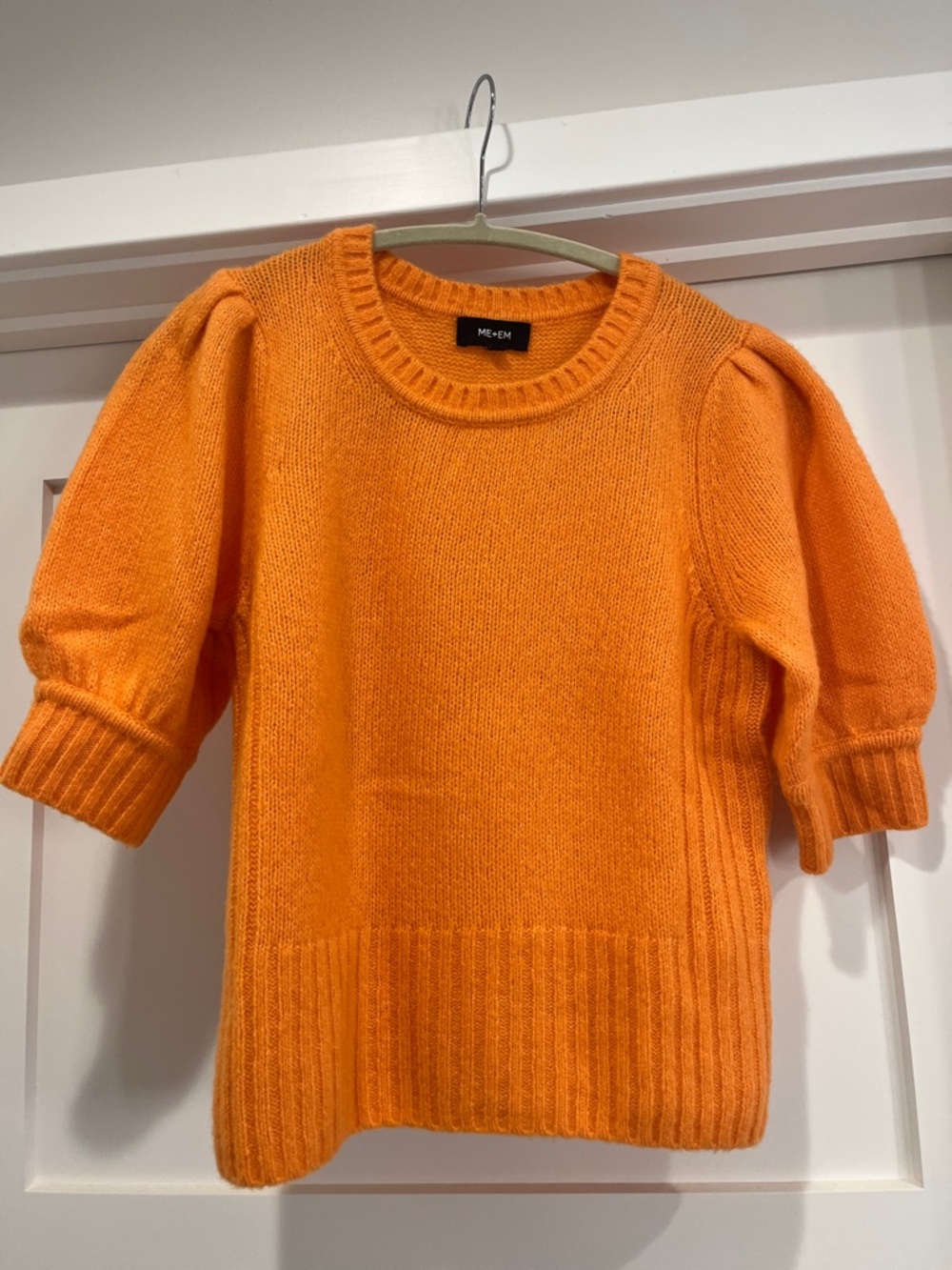 ME+EM Bright Orange Puff Sleeve Crewneck Sweater Cashmere &S Silk Small Like New